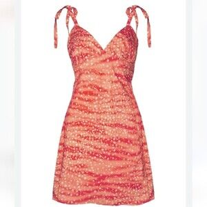 Monika the Label Alana Satin Mini Slip Dress Red Orange White Floral Size L